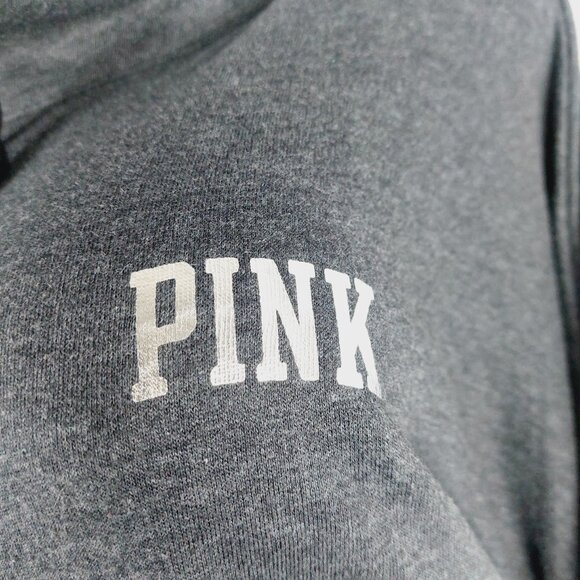 PINK Victoria's Secret Womens Periwinkle Grey Blk Varsity Cowl Neck Sweatshirt M - Picture 3 of 16